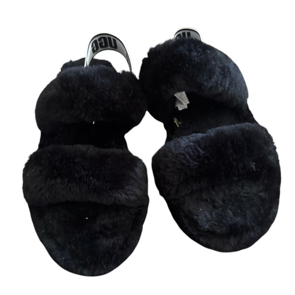 UGG Black Fluffy Slippers